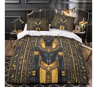 Egyptian God Quilt Cover 3D Design Printed Premium 3 Pieces Bed Linen Zipper Closure Ancient Hieroglyph Comforter Cover Soft Easy Care for Kids Youth Teenagers Adults Women Girls Single（135x200cm）