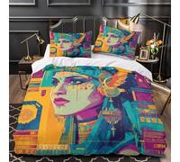Egyptian Goddess Oil Painting Art Style Printed Bedding Set Microfibre Duvet Cover Set 3d Ancient Egyptian Symbols Theme Comforter Cover 3 Pieces for Kids Teens Adults Super King(260x220cm)