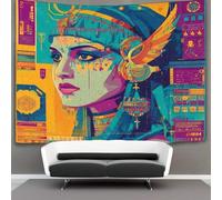 Egyptian Goddess Oil Painting Art Style Tapestry,Ancient Egyptian Symbols Art Wall Hanging Decoration for Living Room Bedroom & Dorm 180cmx230cm