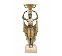 Egyptian Goddess Statue with Decorative Bowl 30cm Resin Sculpture Ancient Egyptian Style Home Decor Ornament Priestess Figurine with Hieroglyph Base Display for Living Room Shelf Table Centrepiece