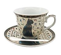 Egyptian Golden Ceramic Coffee Espresso Cups and Saucers Set, Demitasse Cup 3.4oz/100ml Tea Cup Set Porcelain Gift for Birthday Family Friends (Beige and Black)