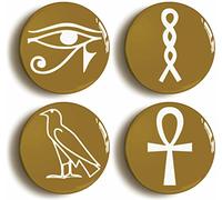 EGYPTIAN HIEROGLYPH BADGE BUTTON PIN SET (Size is 1inch/25mm diameter) ANCIENT EGYPT