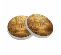 Egyptian Hieroglyphics Coasters Ancient Golden Art Historical Civilization Absorbent Drink Coaster Set of 2 Unique Beer Beverage Coasters for Coffee Table Cup Bar Coasters Cute Cork Ceramic Coasters