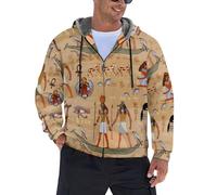 Egyptian Hieroglyphs And Pharaohs Men's Hoodie Fleece Lining Zippered Sweatshirt Sweater Jacket Coat M