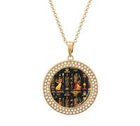 Egyptian Hieroglyphs And Pharaohs Round Pendant Necklaces for Women Alloy Rhinestone Jewelry Custom Picture Necklace
