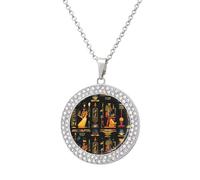 Egyptian Hieroglyphs And Pharaohs Round Pendant Necklaces for Women Alloy Rhinestone Jewelry Custom Picture Necklace