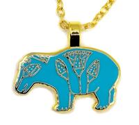 Egyptian Hippo Enamel Pendant with Chain (Hippopotamus, Seth, Rebirth) in a Lemon Burlap Pouch