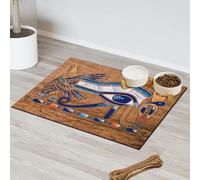 Egyptian Horus Eye Pet Feeding Mat for Cat Dog Water Bowl Food Mats Egyptian Papyrus Pet Feeding Mats Absorbent Nti-Slip Contain Spills Protects Floors Placemat 43.1 x 76.2 cm