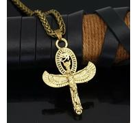Egyptian Isis Goddess Ankh Cross Eye of Horus Pendant Necklace Braided Chain 24"-Gold