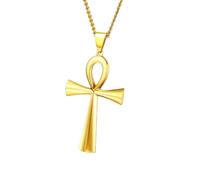 Egyptian Jewelry Men Women Gold Plated Vintage The Key of The Nile Ankh Cross Religious Pendant Necklace (Model 1)