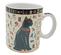 Egyptian Large Coffee Mug Tea Cup Golden Egyptian Ceramic Mug Cappuccino Tea Party Women's Day Gift for Home Office 13.7oz/400ML (Beige Black)