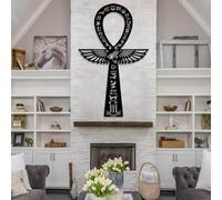 Egyptian Life Key Ankh Wall, 30x19 Inch Black Angel Metal Art, Abstract Ancient Egypt Style Decor For Living Room Household Art Ornament Black 59L x 37W