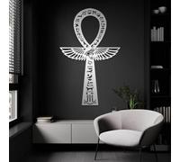 Egyptian Life Key Ankh Wall, 30x19 Inch Black Angel Metal Art, Abstract Ancient Egypt Style Decor For Living Room Household Art Ornament Silver 48L x 30W