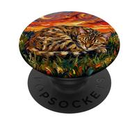 Egyptian Mau Cat Starry Night Sleeping Feline Artwork PopSockets Adhesive PopGrip