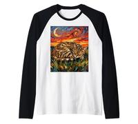 Egyptian Mau Cat Starry Night Sleeping Feline Artwork Raglan Baseball Tee