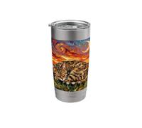 Egyptian Mau Cat Starry Night Sleeping Feline Artwork Stainless Steel Insulated Tumbler
