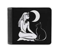 Egyptian Moon Goddess Bastet Cat Bi-fold Men's Wallets with 6 Card Slots Slim Travel Purse Leather Money Clip