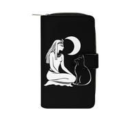 Egyptian Moon Goddess Bastet Cat Cute Women's Long Wallets Leather Clutch Purse Large Capacity Wristlet Handbag