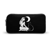 Egyptian Moon Goddess Bastet Cat Large Capacity Pencil Cases with Zippered Portable Pen Pouch Makeup Bag Office Supplies