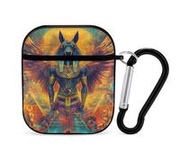 Egyptian Mythology God of Horus Case Cover Compatible with AirPods 1&2 Protective PC Shell Carrying Case with Keychain