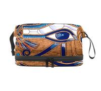 Egyptian Papyrus Depicting The Horus Eye Double Layer Cosmetic Bag for Women and Girls, Travel Toiletry Bag Makeup Handy Pouch Organiser Bag with Brush Compartment