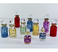 Egyptian Perfume Bottles, Glass blown Genie bottles potions Perfume Bottles Wholesale Set of 10 Miniature bottles Size from 1.5” to 3.25 inches with handmade Gold engraved decorative vials. Assorted