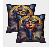 Egyptian Pharaoh Cushion Cover 2 Pack Decorative Machine Washable Pillowcases Square Pillow Cases with Invisible Zipper Cushion Covers for Sofa Car Bed Outdoor Decor Throw Pillow Case 40x40cm