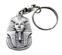 Egyptian Pharaoh Keyring, Pewter Metal, Tutankhamun Design, Silver-tone Finish, with Gift Pouch