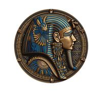 Egyptian Pharaoh Profile With Blue And Gold Hieroglyphic Design Round Tin Sign Vintage Metal Sign Home Bar Garden Wall Decor Metal Poster 8x8 Inch