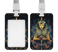 Egyptian Pharaoh Push-Pull ID Badge Holder Vertical Clear Holders with Lanyard Key Card Work Clip for Office Men Women