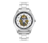 Egyptian Pharaoh Skull Personalized Quartz Watch Stainless Steel Wrist Watches with Arabic Numerals for Men Women