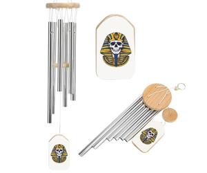 Egyptian Pharaoh Skull Wind Chimes for Outside Deep Tone Memorial Windchimes with 6 Tubes for Home Garden Decor