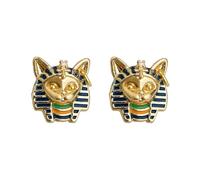 Egyptian Pharaoh Stud Earrings - 14K Gold Plated Hypoallergenic Silver Needle Jewelry with Micro-Set Zircon & Hand Oil-Drop Craft, Retro Ancient Egypt Themed Statement Earrings for Women