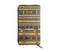 Egyptian Pharaonic Frescoes Long leather wallet, portable credit card holder, zippered coin purse, and ID compartment
