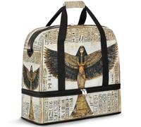 Egyptian Print Travel Duffle Bag for Women Men Weekend Overnight Bags Foldable Wet Seperated 47 L Tote Bag for Sports Gym Yoga