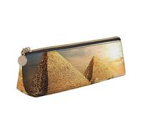 Egyptian Pyramid in Desert Leather Pencil Case Slim Design Pen Bag with Metallic Zipper Pocket Size for Or Student Office College Middle School Pen Pouch