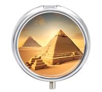 Egyptian Pyramid in Desert pilldispenser with Mirror 3 Compartments Waterproof Pillcase for Purse Pocket Non-Slip Grip Travel Medicine Organizer Container Box for Vitamin Fish Oil Supplement