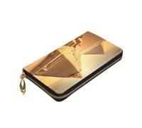 Egyptian Pyramid in Desert Print Premium Leather Zip Around Wallet for Men and Women Checkbook Cover RFID Blocking