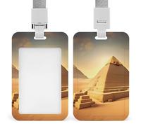 Egyptian Pyramid in Desert Retractable ID Badge Holder with Lanyard - Vertical Badge Reel,Keychain Clip,Name Tag Id Card Holder Protector for Nurse Officer Teacher Security Staff Women Men