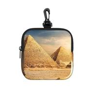 (Egyptian Pyramid in Desert) Square Storage Bag Zipper Coin Purse with Clip | Neoprene Material, Compact Everyday Carry, Water-Repellent, Lightweight, Portable Mini Purse