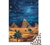 Egyptian Pyramids at Night Travel Puzzle 1000 Pieces, Famous Building Scenic Print, Mindful Activity, Premium Paper Puzzle, Birthday Gift for Travel Lovers, 70x50cm/1000pcs