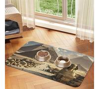 Egyptian Pyramids Dog Food Mats for Floors, 12x18 Inch Non-Slip Super Absorbent Pet Food Mat, Dishwasher Dog Mat for Food and Water, Cute Rubber Quick Dry Pet Feeding Mat for Dogs Puppy Cats