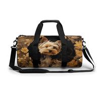 Egyptian Pyramids Gym Bag Small Travel Duffle Bag with Compartment Carry On Weekender Bag for Women Men, Yorkshire Terrier in the Cave, 17.7in/9in/9in