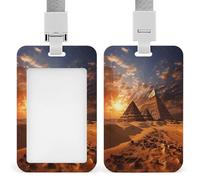 Egyptian Pyramids ID Badge Holder Waterproof Card Protector Push-Pull Slot Work ID Card Holder with Lanyard Personalized Detachable Card Holders for Office Corporate Use
