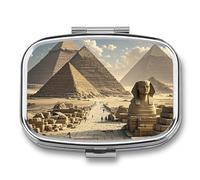 Egyptian Pyramids Pill Box 2 Compartment - Small Metal Medicine Organizer Portable Pill Case for Purse Pocket Travel Vitamin Organizer for Men Women, BPA-Free