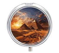 Egyptian Pyramids Pill Box 3 Compartment Round Small Pill Box for Pocket Purse Metal Travel Pill Case Portable Daily Pill Organizer Cute Compact Medicine Organizer Mini Pill Container
