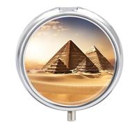 Egyptian Pyramids Pill Box 3 Compartment Waterproof Pill Case with Mirror Portable for Purse Pocket Daily Medicine Vitamin Organizer Travel Med Container Holder for Fish Oil Supplements