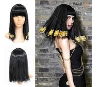 Egyptian - Queen - inspired Black Wig with Braids and Fringe, Ideal for Halloween Costume Accessories, Black