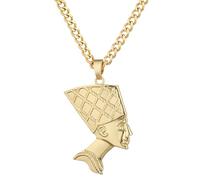 Egyptian Queen Nefertiti Necklace for Women Men Teens, 14K Gold Plated Nefertiti Pendant with 5mm Wide Stainless Steel Cuban Chain Necklace, Big and Small Head (chain length: 18“, large-55mm)