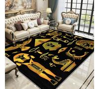 Egyptian Rug - Black and Gold Ancient Egypt Small Rugs for Bedroom 60x90, Culture Symbol Floor Mat Soft Washable Non Slip Indoor Mats, Egyptian Room Decor